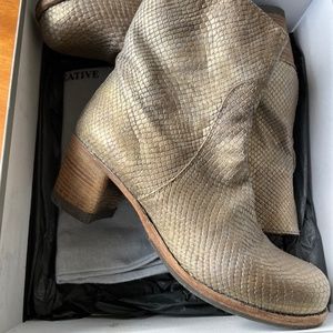 Officine Créative Italia Varda Ankle Boot in Exotic Gold, Size 39